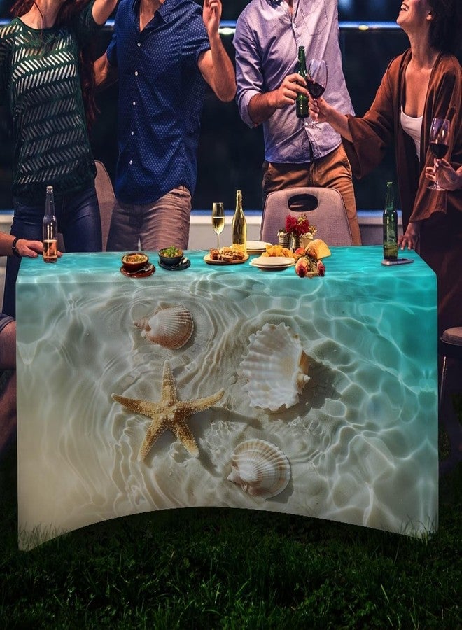 مفرش طاولة Uorisanigo Beach Starfish بطول 6 أقدام، مناسب للطاولات المستطيلة، مصنوع من قماش سباندكس مطاطي، غطاء واقٍ مثالي للطاولات القابلة للطي بطول 6 أقدام، مناسب لحفلات أعياد الميلاد، حفلات الكوكتيل، والمهرجانات، ولعرض الديكورات. - Image 3