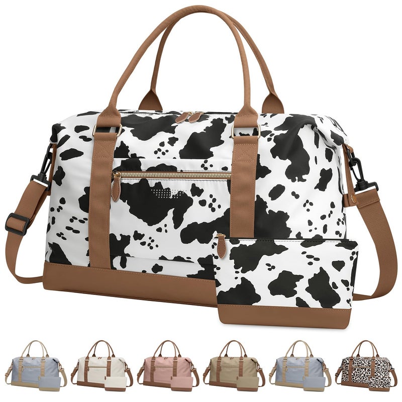 ELONGRIVER Travel Duffle Bag for Women, Weekender Bags, Hospital Bag for Labor Delivery, Lightweight Tote Duffel Overnight Bag with Luggage Sleeve, Airplane Travel Bags with Toiletry Bag, X-Large, Cow - Image 1
