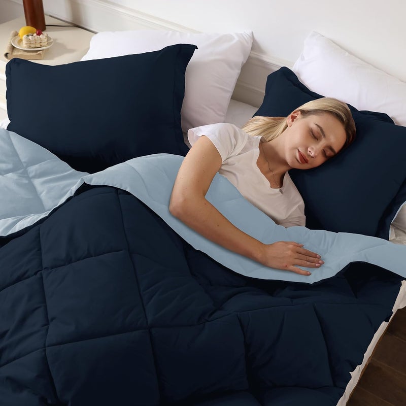 downluxe California King Comforter Set - Blue and Sapphire Cal King Comforter Set, Soft Bedding Sets for All Seasons - 3 Pieces - 1 Comforter (104"x96") and 2 Pillow Shams(20"x36") - Image 5