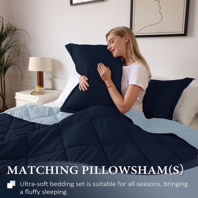 downluxe California King Comforter Set - Blue and Sapphire Cal King Comforter Set, Soft Bedding Sets for All Seasons - 3 Pieces - 1 Comforter (104"x96") and 2 Pillow Shams(20"x36") - Image 2