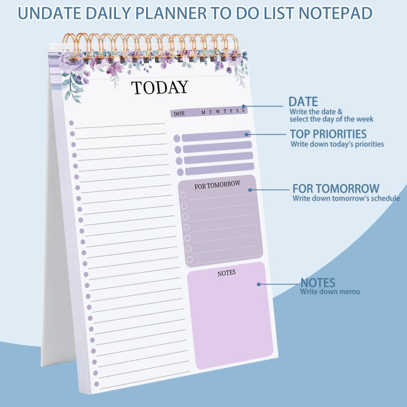 Thboxes 2 Packs To Do List Notepad, Totally 208 Pages To Do List Notebook A5 Undated Daily Planner Notepad with Transparent Cover and Task Checklist Home Office School Supplies, Purple & Blue - Image 4