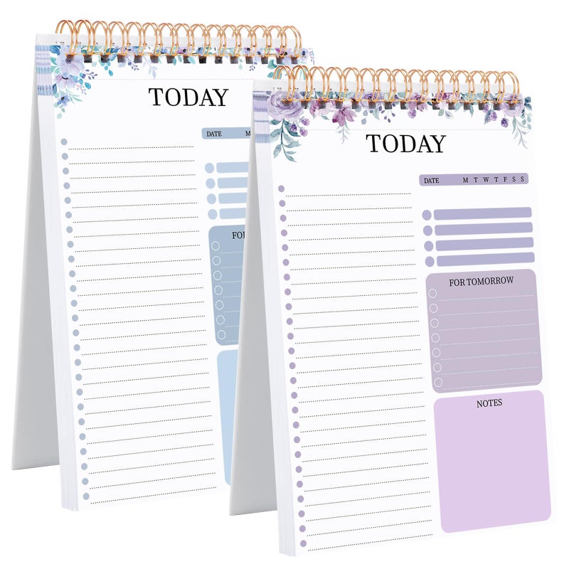 Thboxes 2 Packs To Do List Notepad, Totally 208 Pages To Do List Notebook A5 Undated Daily Planner Notepad with Transparent Cover and Task Checklist Home Office School Supplies, Purple & Blue - Image 1