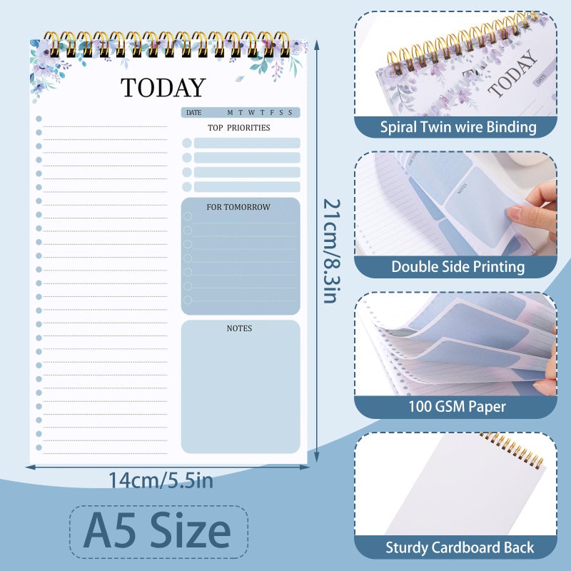 Thboxes 2 Packs To Do List Notepad, Totally 208 Pages To Do List Notebook A5 Undated Daily Planner Notepad with Transparent Cover and Task Checklist Home Office School Supplies, Purple & Blue - Image 2