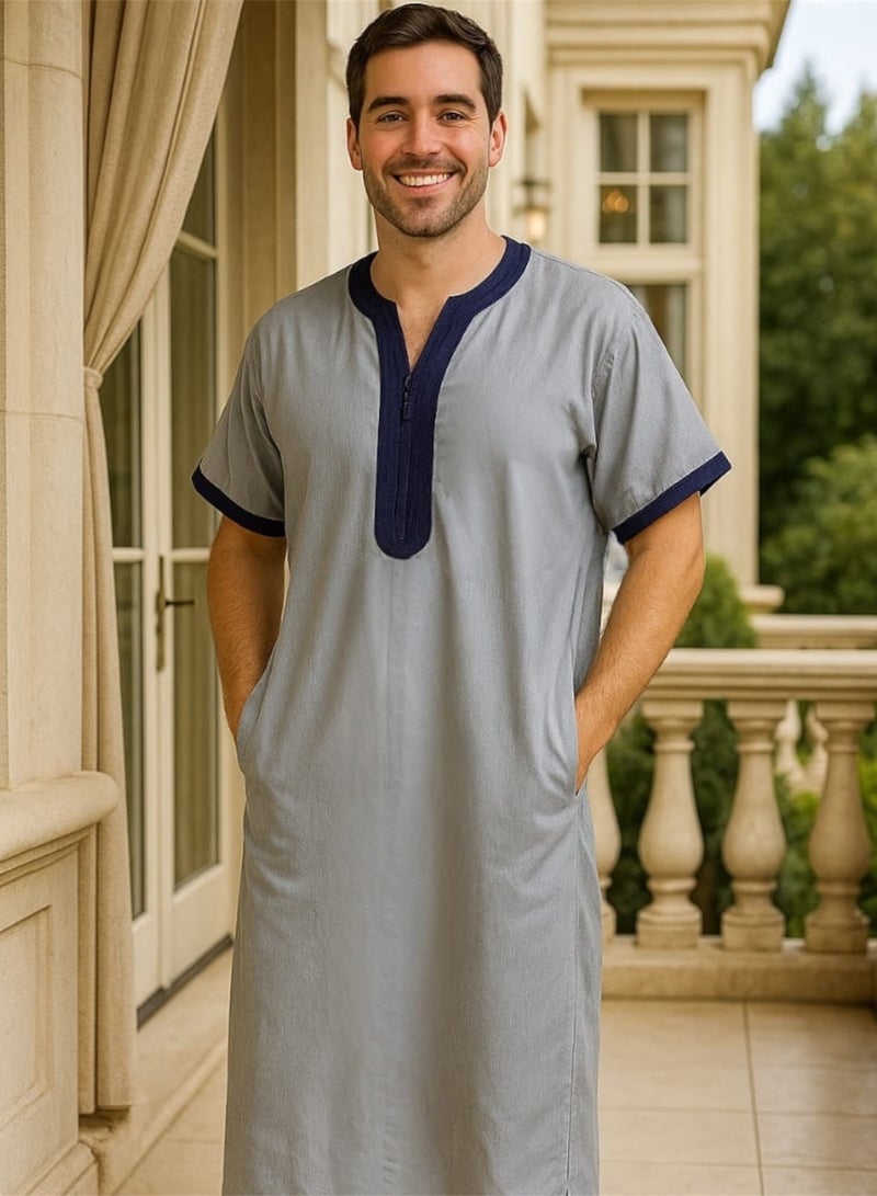 Men's Shirt, Nightgown, Moroccan Robe, Comfortable Men's Gifts Luxury Men's House Robe for Comfort Moroccan Shirt, Men's Summer Shirt, Short Sleeve Shirt, Men's Robe Comfortable Men's Gifts - Image 1