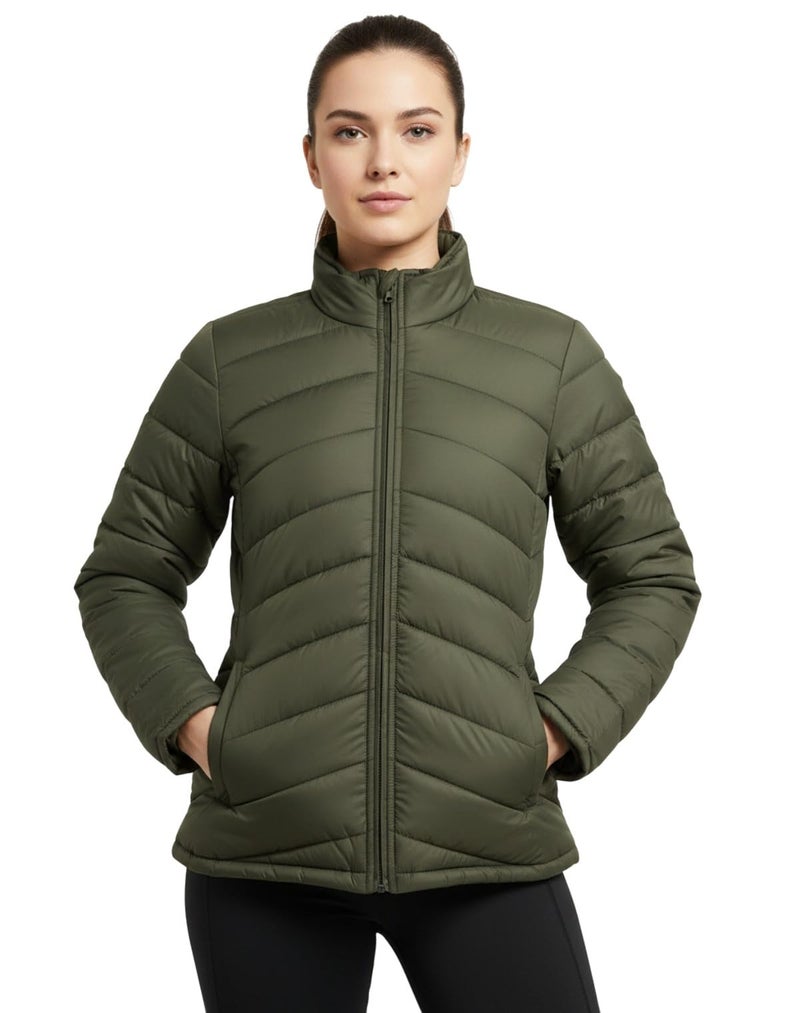 FYLTR Women's Puffer Jacket Stand alone collar, Olive, S - Image 1