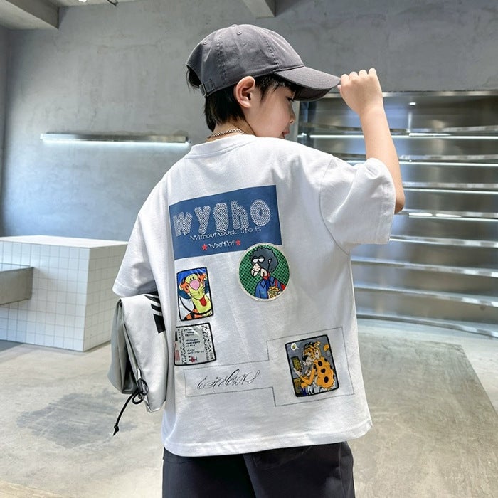 Children'S Clothing Boys' Short-Sleeved T-Shirt Summer Wear 2026 New Kidsren'S Tops Boys' Medium And Large Kidsren'S Pure Cotton Summer Style Trendy T-Shirt - Image 1