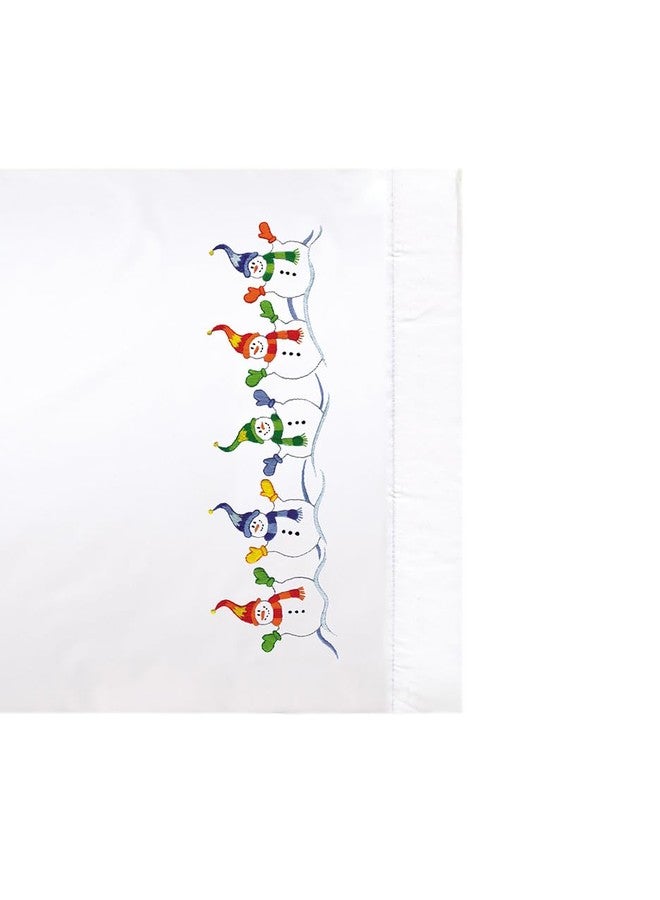 DesignWorks Ink Design Works Crafts Tobin Stamped Pillowcases, Snowman Row, 20" x 30" Embroidery Kit, white - Image 1