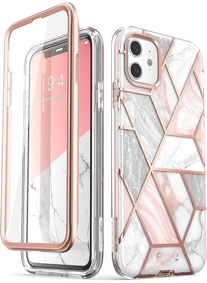 I-blason حافظة Cosmo Series لهاتف iPhone 11 (إصدار 2019)، حافظة حماية كاملة الجسم رفيعة وأنيقة مع واقي شاشة مدمج، رخامي، 6.1 بوصة - Image 1