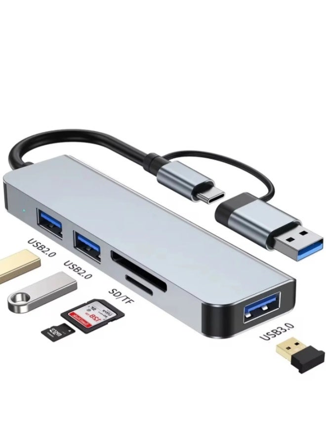 فوجيشكا موزع متعدد المنافذ 5 في 2 من النوع C + USB 3.0 مع قارئ بطاقات مقسم