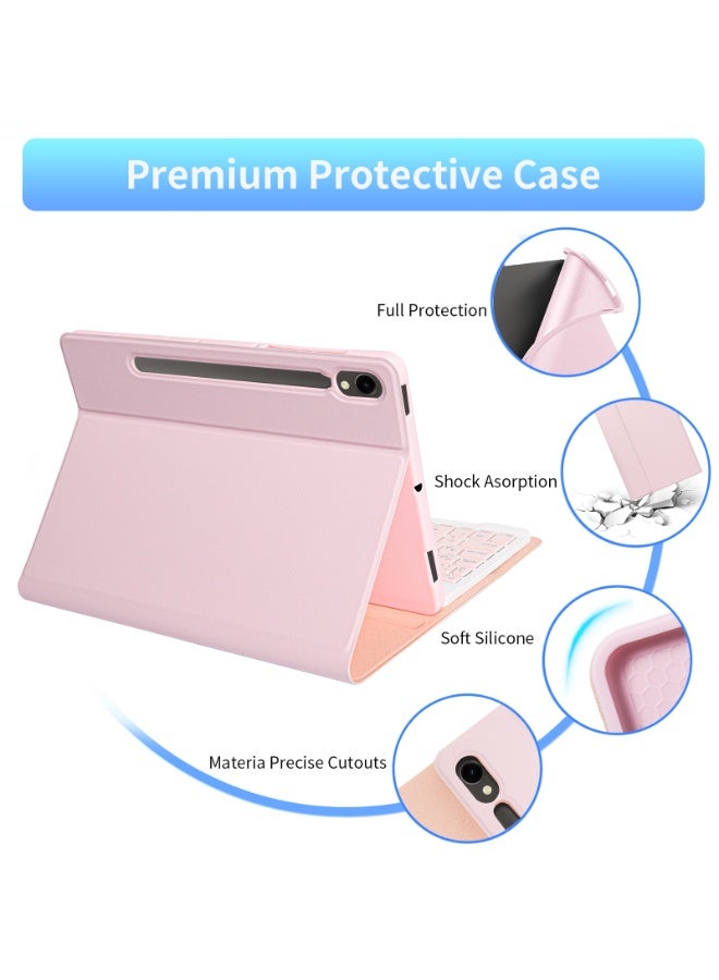 أوتشوانغ حافظة كيبورد عالمية متوافقة مع سامسونج جالكسي تاب S7S/S8/S9/S9FE مقاس 11 انش عربية لاسلكية مغناطيسية قابلة للفصل فتحة قلم - وردي جلد صناعي - Image 4