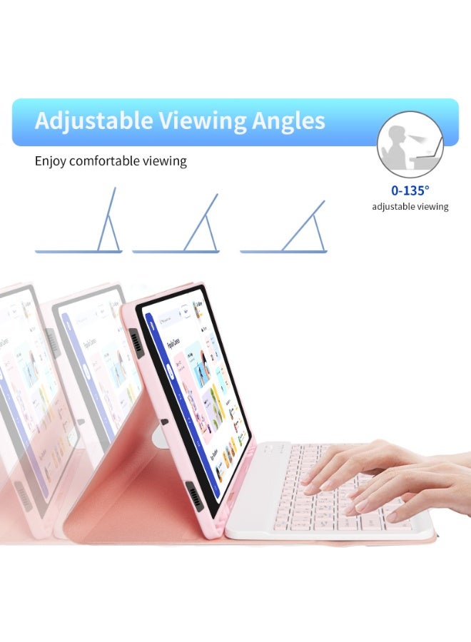 أوتشوانغ حافظة كيبورد عالمية متوافقة مع سامسونج جالكسي تاب S7S/S8/S9/S9FE مقاس 11 انش عربية لاسلكية مغناطيسية قابلة للفصل فتحة قلم - وردي جلد صناعي - Image 5