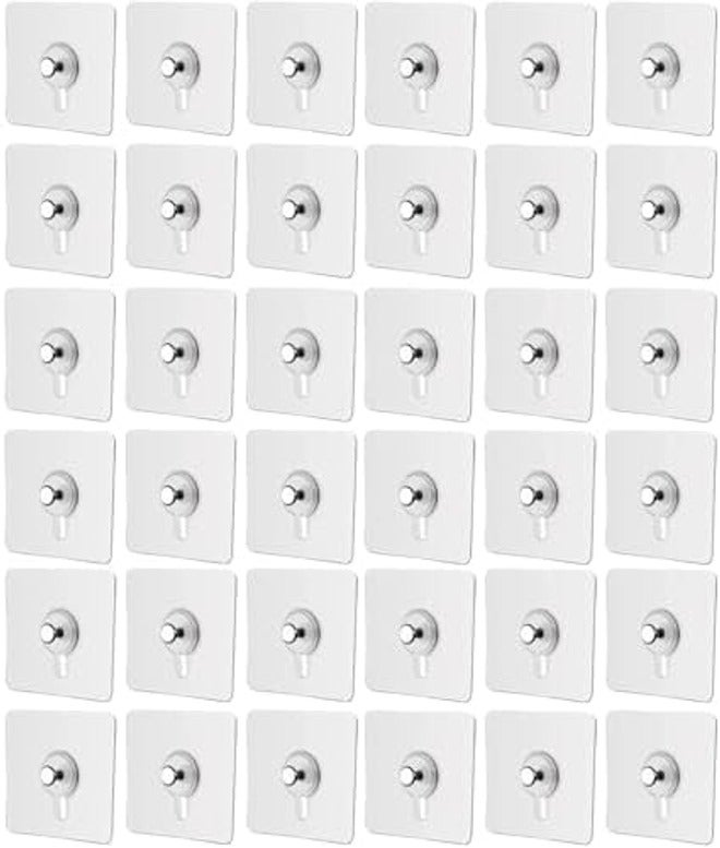SKY-TOUCH Adhesive Wall Hooks 18Pcs Transparent Heavy Duty Self-Sticking Hangers No Nails Waterproof Rustproof Reusable for Kitchen Bathroom Home Office 6x6cm 4kg Load - Image 3