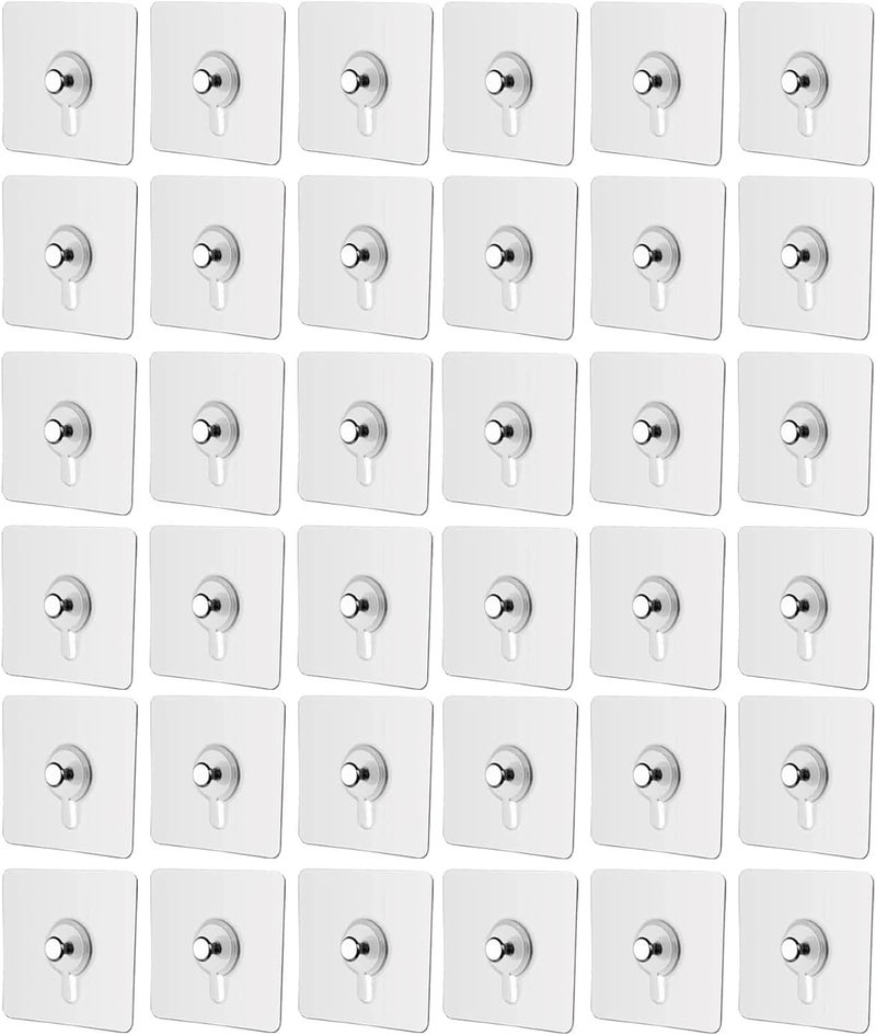 SKY-TOUCH Adhesive Wall Hooks 18Pcs Transparent Heavy Duty Self-Sticking Hangers No Nails Waterproof Rustproof Reusable for Kitchen Bathroom Home Office 6x6cm 4kg Load - Image 1