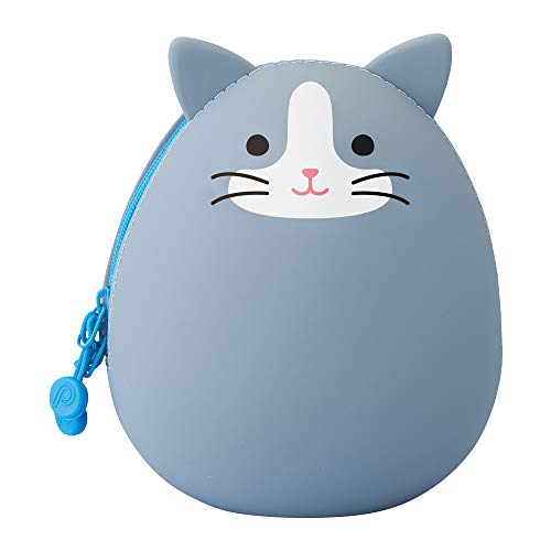 LIHIT LAB LIHITLAB PuniLabo Zipper Pouch, Egg-Shaped, 3.8" x 4.7", Gray Cat (A7783-4), Large: 1.3 x 4.7 x 3.8 inches - Image 1