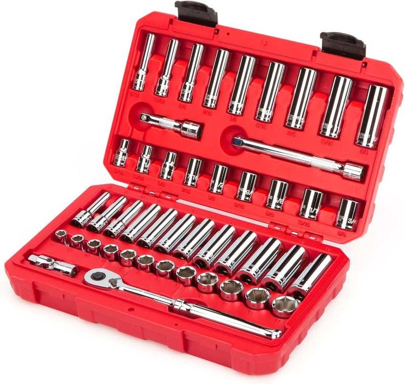 Tekton 3/8 Inch Drive 6-Point Socket and Ratchet Set, 46-Piece (5/16-3/4 in., 8-19 mm) | SKT15301 - Image 2