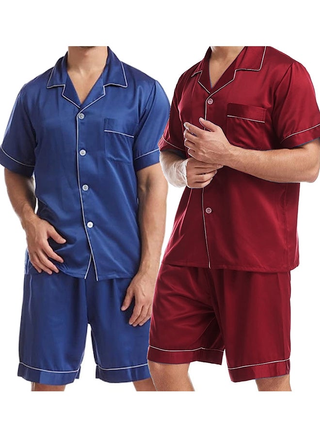 MARGOUN 2 Pack Large Size Mens 2pcs Summer Soft Pyjamas Set Short Sleeve Button Down Shirt With Boxer Shorts /(Shirt Length 28''/Shirt Chest 23''/Pajama Length 20''/Pajama Waist 29'') - Image 3