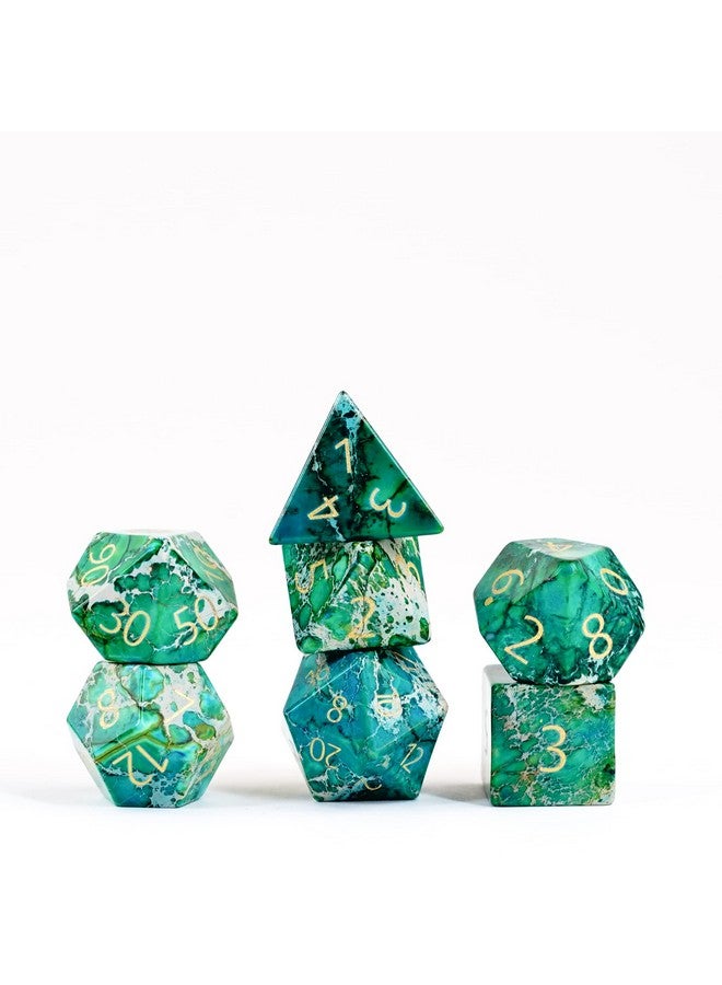 Metallic Dice Games Dice Games 16Mm Stone Poly Dnd Dice Set: Engraved Imperial Stone: Green Role Playing Game Dice For Dungeons And Dragons - Image 1