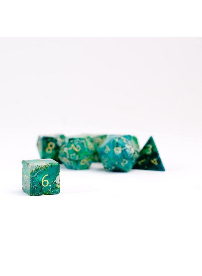 Metallic Dice Games Dice Games 16Mm Stone Poly Dnd Dice Set: Engraved Imperial Stone: Green Role Playing Game Dice For Dungeons And Dragons - Image 3