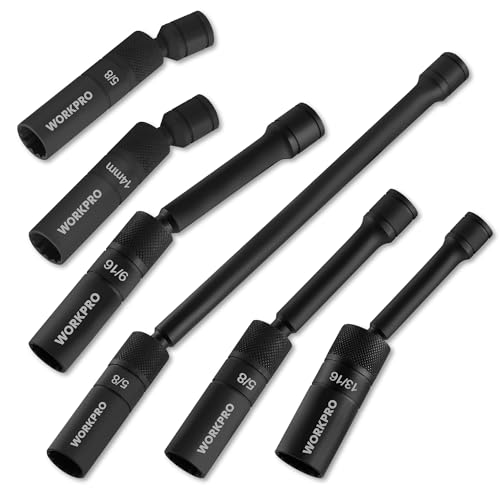 WORKPRO 6-Piece 3/8" Drive Magnetic Spark Plug Socket Set – 12-Point, Includes 9/16", 5/8", 13/16", 14mm Sockets with 4", 6", 11" Extensions for Automotive Repair - Image 1