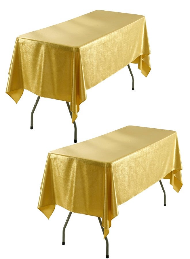 Htper 2 Pack Gold Tablecloth 60x102inch Waterproof Reusable Glitter Table Cloth for Rectangle Tables, Thick Shimmer Table Cover for Birthday Wedding Party Holiday OutdoorPicnic BBQ Table Decor - Image 1