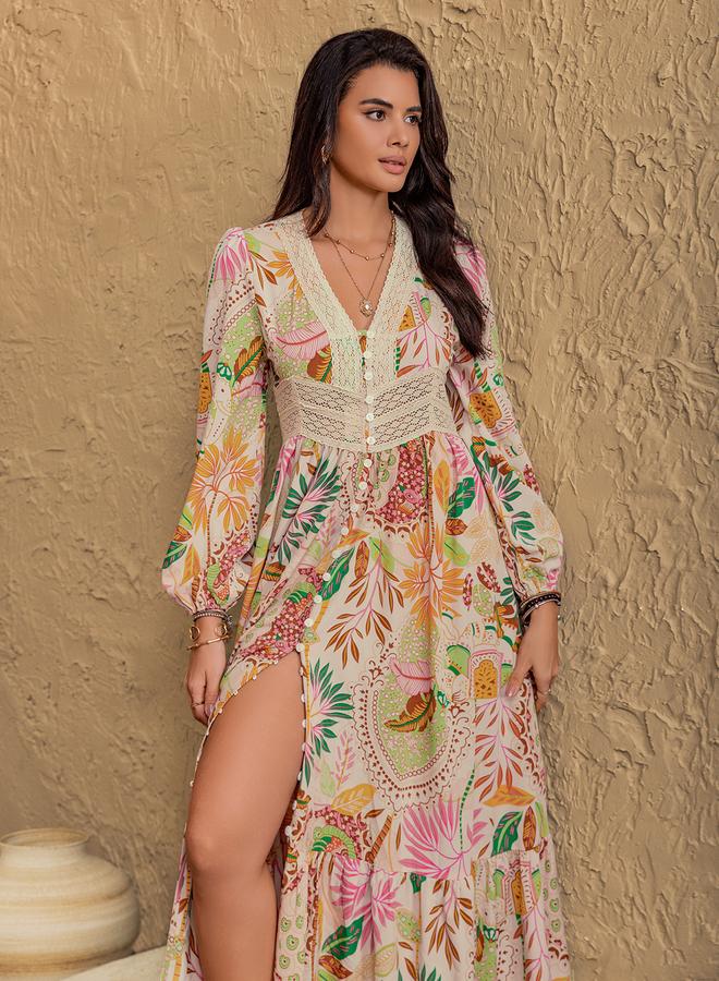 Take Two Floral Print Lace Detail A-Line Maxi Dress - Image 5