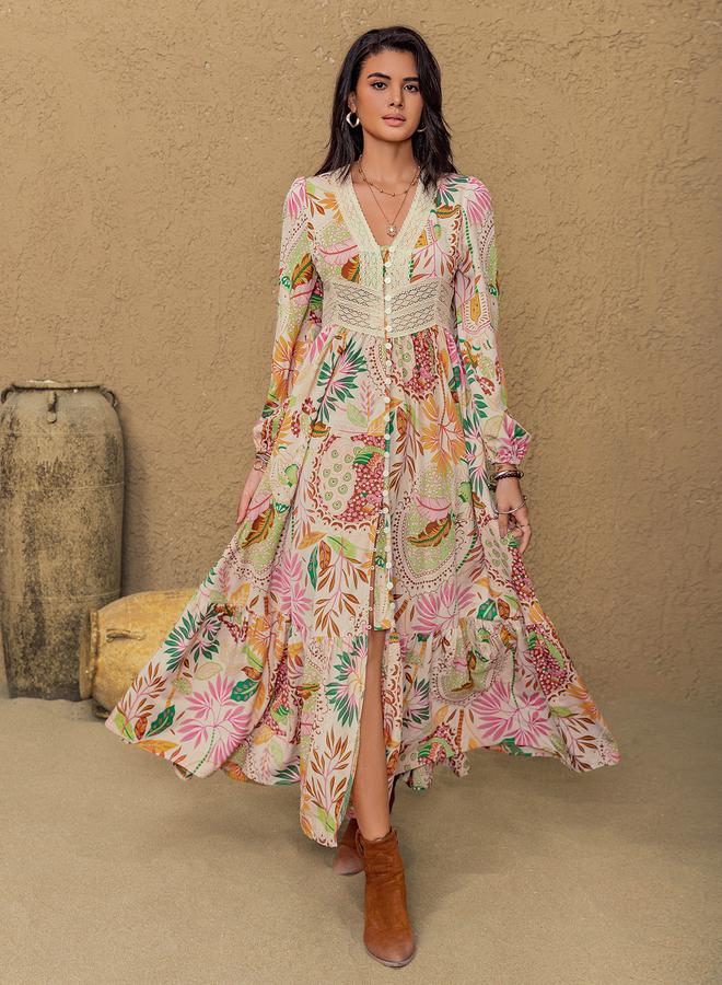 Take Two Floral Print Lace Detail A-Line Maxi Dress - Image 3