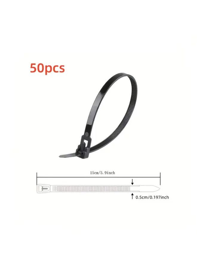 50 Reusable Detachable Plastic Cable Ties Black 0 2 Inch X 5 91 Inch - Image 1