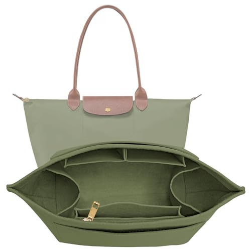 LOUKAYCCI Purse Organizer Insert for Longchamp Le Pliage M Handbag Insert Felt Long Champ Tote Bag Organizer Insert with Cup Green Medium - Image 1