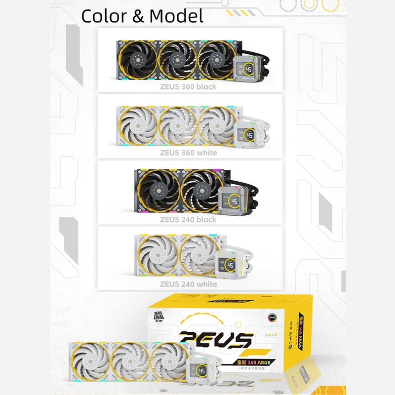 مبرد معالج مركزي Yeston Zeus Liquid Freezer لأجهزة سطح المكتب بشاشة LCD، مروحة بتدرجة PWM من 900 إلى 2200 دورة في الدقيقة، تحكم ذكي في درجة الحرارة، مضخة مائية محسنة، تأثير إضاءة RGB متزامن مع AURA، سهل التثبيت - Image 3