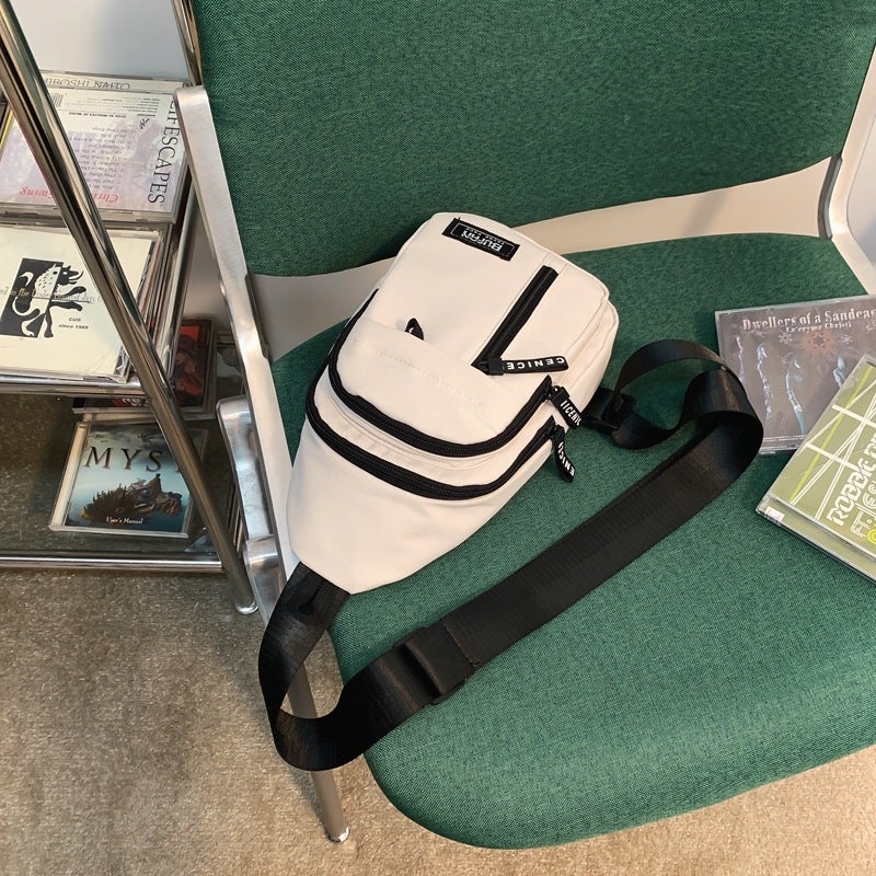 2023 New Canva Workwear Chest Bag Mens Ins Japanese Style Casual Student Small Crossbody Bag Womens Mobile Small Backpack White 