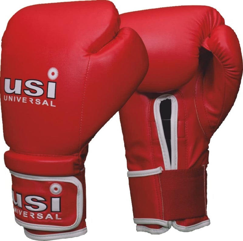 USI UNIVERSAL قفازات ملاكمة 612 ريلانس، قفازات كيس اللكم للملاكمة، كيك بوكسينغ، موياي تاي، MMA، مادة PU متينة، إغلاق معصم بخطاف وحلقة مرنة، حشوة رغوية (حجم 10 أونصة، أحمر) - Image 1