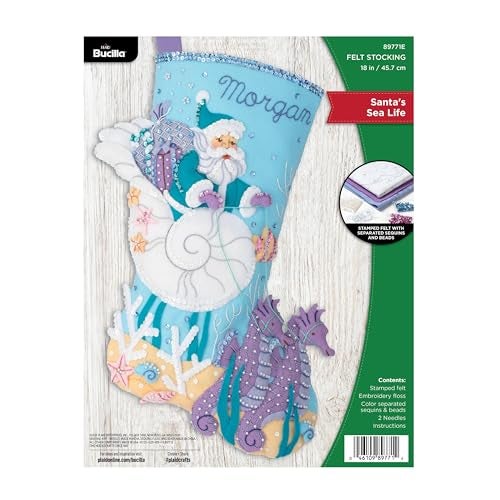 Bucilla Felt Applique 18 Stocking Making Kit Santas Sea Life Perfect for DIY Arts and Crafts Projects - Image 1