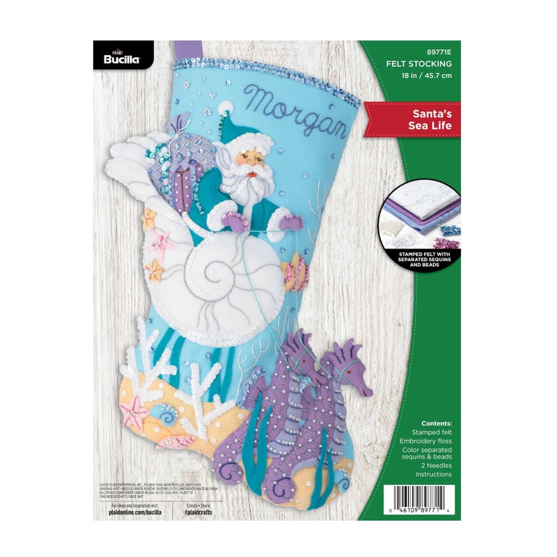 Bucilla Felt Applique 18 Stocking Making Kit Santas Sea Life Perfect for DIY Arts and Crafts Projects - Image 2
