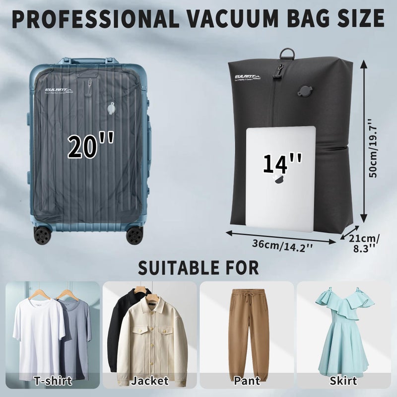 EULANT Reusable Vacuum Bags for Travel With Pump,Professional Waterproof IPX8 Vacuum Compression Bag for Suitcases Backpack,Space Saver Bags Packing Organizers for Clothing Packing(2 Pack,Black) - Image 2