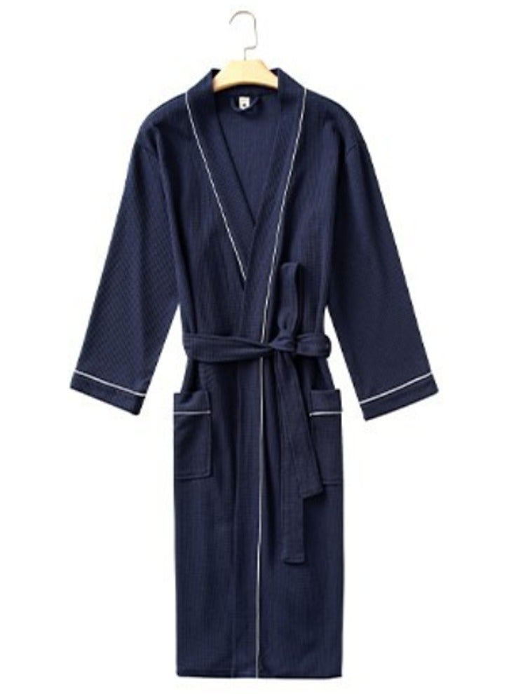 إسكدنيا رداء خفيفة الوزن من نوع واحد رداء وافل كيمونو رداء حمام ناعم رداء ليلي أزرق بحري - Image 1