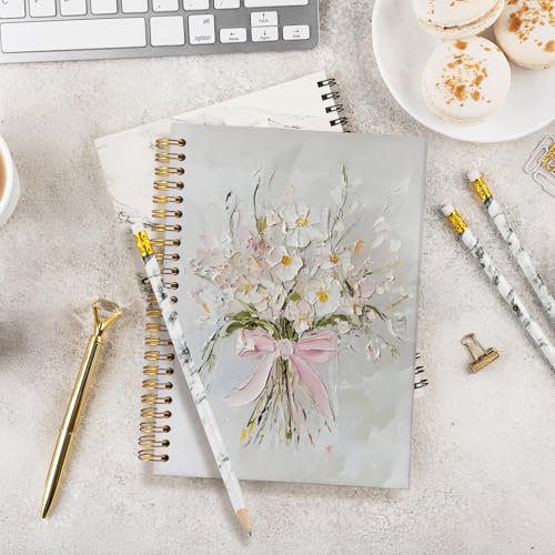 MOFUYU Pink Bow Floral Journal for Women Girls, Preppy Pretty Trendy Notebook, Girl School Supplies for Notes, Writing Coquette Gifts, Floral Coquette Aesthetic Spiral Notebook, A5 Size 5.5x8.3 - Image 2