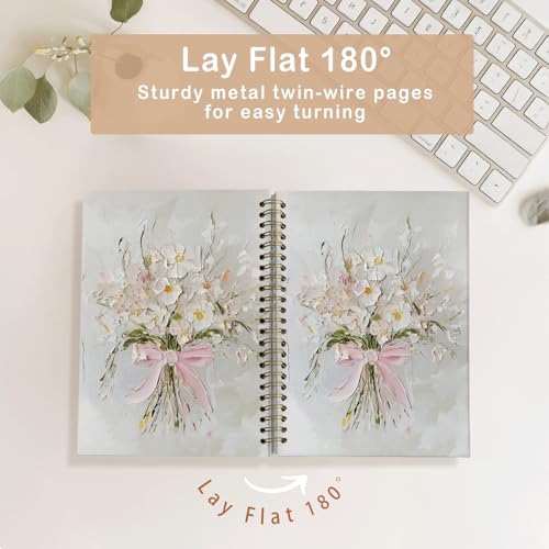MOFUYU Pink Bow Floral Journal for Women Girls, Preppy Pretty Trendy Notebook, Girl School Supplies for Notes, Writing Coquette Gifts, Floral Coquette Aesthetic Spiral Notebook, A5 Size 5.5x8.3 - Image 3