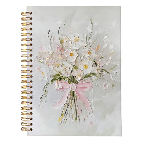 MOFUYU Pink Bow Floral Journal for Women Girls, Preppy Pretty Trendy Notebook, Girl School Supplies for Notes, Writing Coquette Gifts, Floral Coquette Aesthetic Spiral Notebook, A5 Size 5.5x8.3 - Image 1