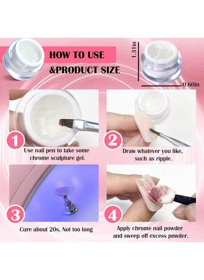 U-Shinein Special Sculpture Nail Gel For Chrome Nail Powder 2Pcs Professional Nail Chrome Mirror Effect Metallic 3D Nail Art Design Craving Embossed Clear Nail Glue Gel For Home Salon Diy 10Ml  - Image 5