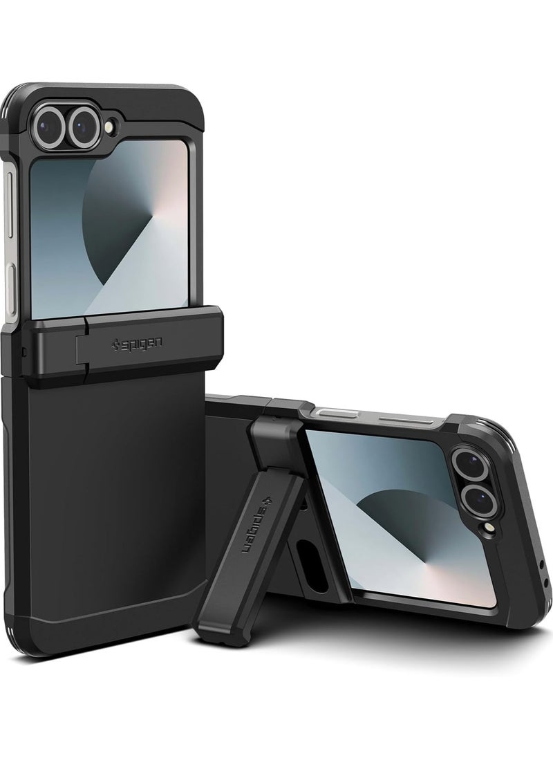 Spigen Tough Armor Pro for Samsung Galaxy Z Flip 6 Case Cover (2024) with Hinge Protection & Kickstand - Black  - Image 1