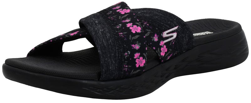 SKECHERS سكيشرز حذاء نسائي أون ذا جو 600 - بلومز ش sandal, أسود/وردي فاقع, 8 M US - Image 1