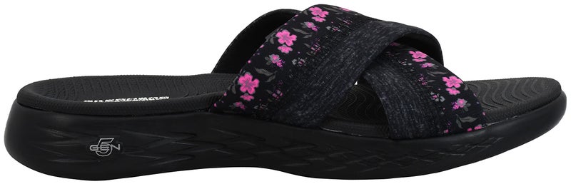 SKECHERS سكيشرز حذاء نسائي أون ذا جو 600 - بلومز ش sandal, أسود/وردي فاقع, 8 M US - Image 5