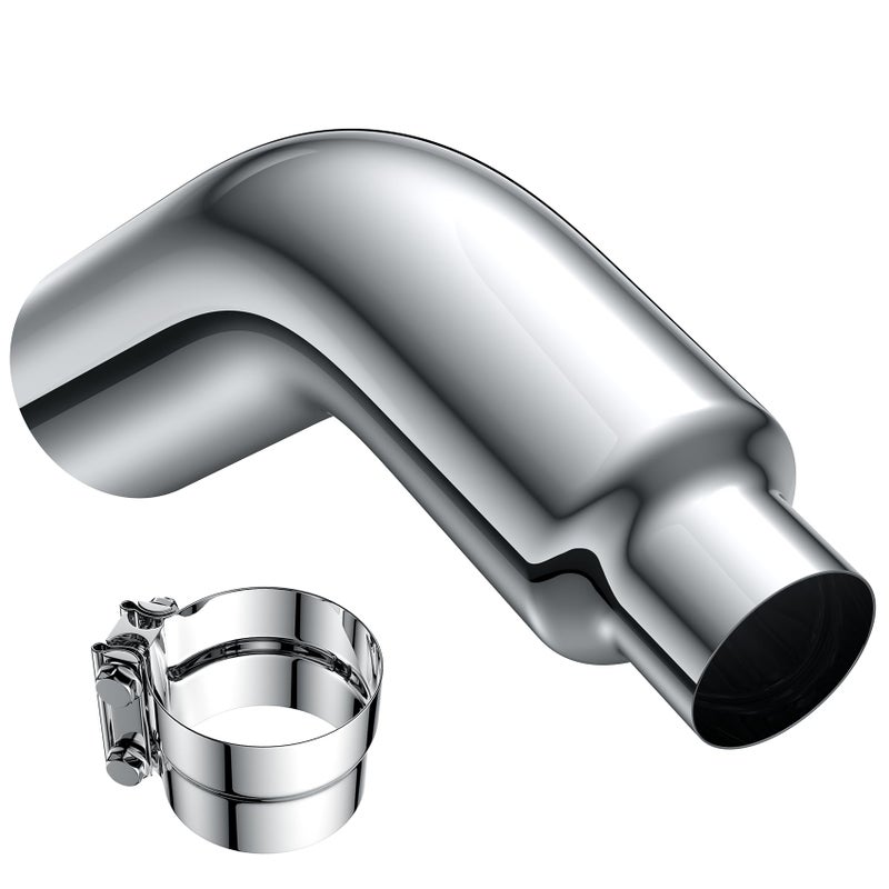 JY PERFORMANCE 4 Inch (ID) Diesel Exhaust Tip Elbow Tip 4'' Inlet 6'' Outlet 23'' Long Chrome Turndown Exhaust Tip with Clamp - Image 1