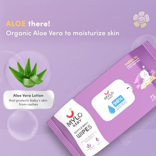 Mylo Gentle Baby Wipes with Lid (72 Wipes x 6 Pack - 432 Water Wipes) | Natural Wet Wipes with Organic Coconut Oil & Neem| Cotton Cloth with Extra Thick - Image 4