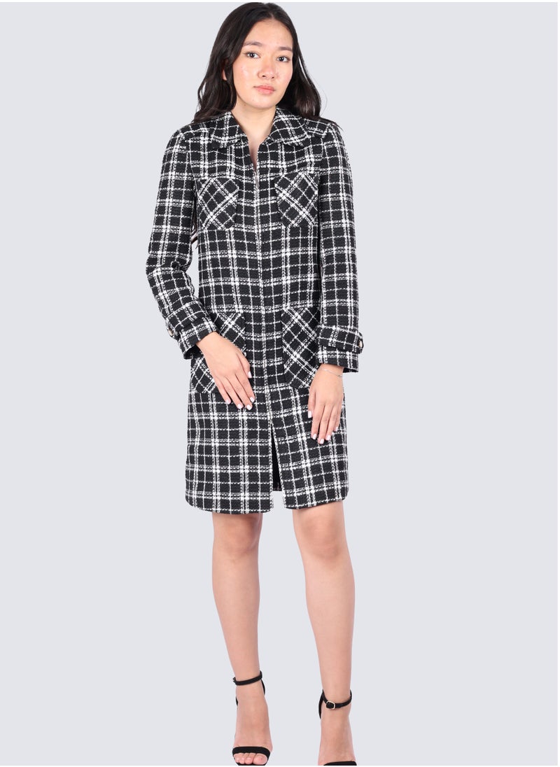 ONLY - Women's Check Outwear in Black and White Check - Image 1