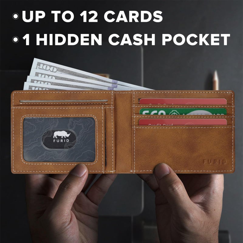 furid Leather Wallet Compatible with Airtag: Slim Air Tag Wallet for Men RFID Blocking, Bifold, Front Pocket, Minimalist Card Holder - Image 3