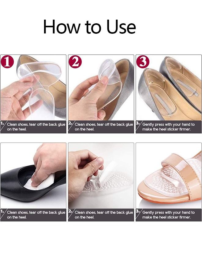 6 Pairs Heel Cushion Inserts and Metatarsal Pads for Women, 3 Pairs Heel Grips and 3 Pairs Ball of Foot Cushions, Silicone Shoe Pads Insoles for High Heels