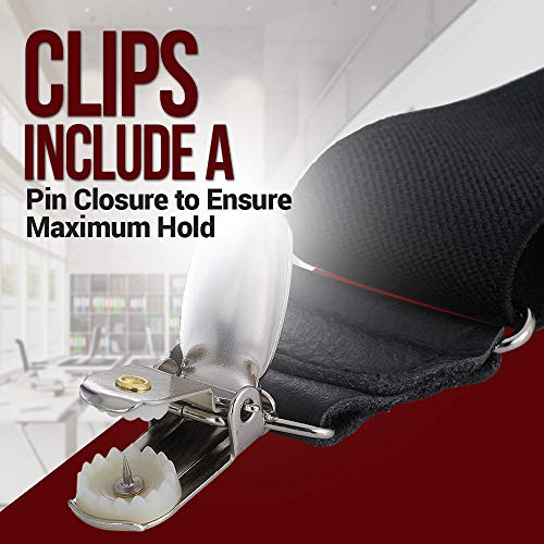 HOLD'EM Mens Elastic No Slip Pin Clip X Back Suspenders With Leather Trim-Black (Regular 46" Long) - Image 2