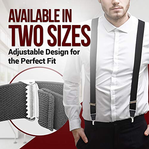 HOLD'EM Mens Elastic No Slip Pin Clip X Back Suspenders With Leather Trim-Black (Regular 46" Long) - Image 3