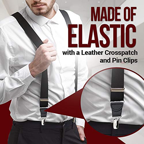 HOLD'EM Mens Elastic No Slip Pin Clip X Back Suspenders With Leather Trim-Black (Regular 46" Long) - Image 4